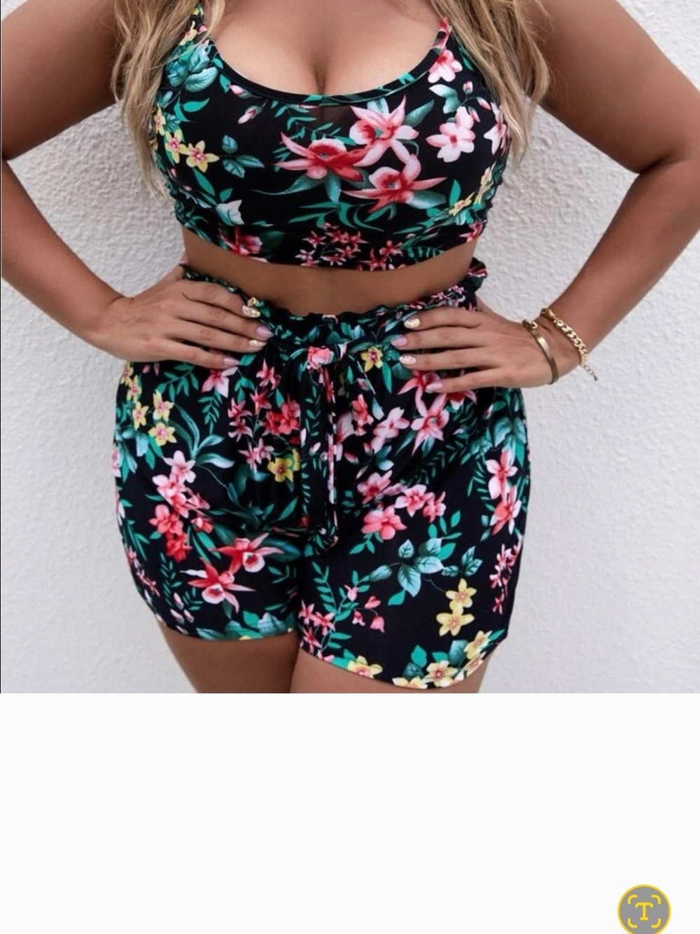 Floral Tie-Waist Women’s Shorts - Black Tropical Print